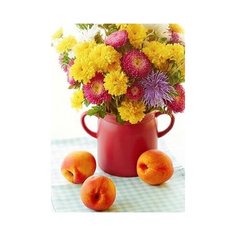 Алмазная мозаика "Домашние цветы и свежие персики" Рыжий кот