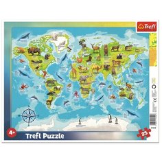 Пазлы Trefl Рамка: Карта Мира с животными, 25 элементов