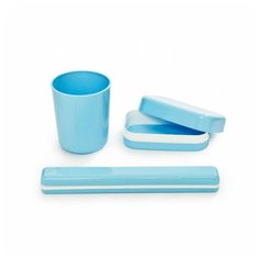 Дорожный набор: бокс для зубной щетки, мыльница и стаканчик, цвет голубой Полимербыт
