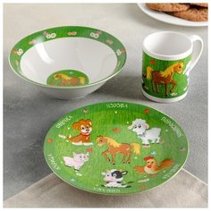 Набор детской посуды Sima-land "Домашние животные" тарелка 19 см, миска 18 см, кружка 240 мл, в подарочной упаковке Сима ленд
