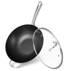 Сковорода-вок Fissman MELITA 30x8 см / 4,2 л со стеклянной крышкой (чугун) (4003)