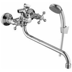 Смеситель DECOROOM DR54045 двуручный для ванны универсальный с поворотным изливом 300 мм