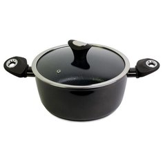 Кастрюля 24см из алюминия с антипригарным покрытием Black marble и стеклянной крышкой Kamille