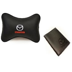 67814 Подарочный набор с автологотипом MAZDA, подушка на подголовник с вышивкой и бумажник водителя с логотипом Auto Premium