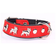 Ошейник ZOOLeszcz French Bulldog L, длина ошейника 45 см, обхват шеи 30-40 см красный/черный