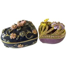 Набор сувенирный подарочный: шкатулки сердца в стиле Фаберже (Faberge) универсальные для ювелирных украшений, бижутерии, мелочей, коллекционные, интерьерные, декоративные фигурки, статуэтки, подарки, декор, винтаж, антик, интерьер, сердце, пчела. Ручн Keren Kopal