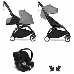 YOYO2 BABYZEN Коляска 3 в 1 с люлькой Newborn Pack, Grey,Черная рама