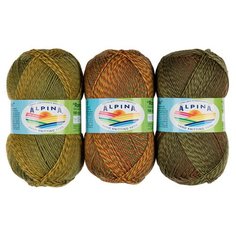 Пряжа Alpina "ROMANTIC" 100% шерсть №11 зеленый-желтый-коричневый - 5 мотков по 100 г
