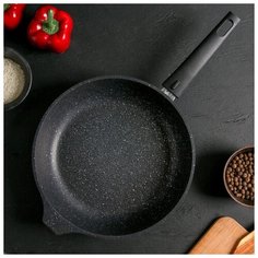 Сковорода Kukmara d 26 см, съемная ручка, стеклянная крышка, антипригарное покрытие, темный мрамор