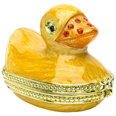 Шкатулка-фигурка декоративная интерьерная в стиле Фаберже (Faberge) сувенирная коллекционная универсальная шкатулка для ювелирных украшений, бижутерии, мелочей "Утка жёлтая средняя" статуэтка, фигурка, декор, винтаж, антик, подарки, интерьер, сувениры Keren Kopal