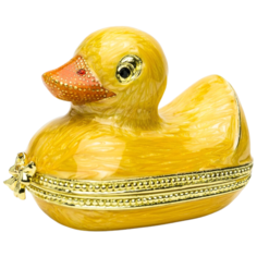 Шкатулка-фигурка декоративная интерьерная в стиле Фаберже (Faberge) сувенирная коллекционная универсальная шкатулка для ювелирных украшений, бижутерии, мелочей "Утка жёлтая большая" статуэтка, фигурка, декор, винтаж, антик, подарки, интерьер, сувениры Keren Kopal