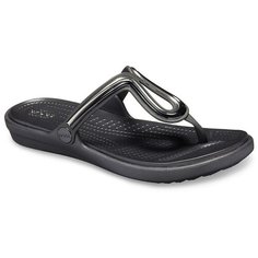 Шлепанцы Crocs Sanrah Metal-Block Flat Flip, размер 36(W6), multi black/black