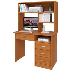 Письменный стол СитиМебель с 3 ящиками, ящиком под столешницей и надстройкой, ШхГ: 100х50 см, цвет: вишня оксфорд