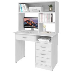 Письменный стол СитиМебель с 3 ящиками, ящиком под столешницей и надстройкой, ШхГ: 100х50 см, цвет: белый