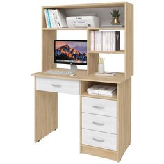 Письменный стол СитиМебель с 3 ящиками, ящиком под столешницей и надстройкой, ШхГ: 100х50 см, цвет: дуб сонома/белый
