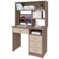 Письменный стол СитиМебель с 3 ящиками, ящиком под столешницей и надстройкой, ШхГ: 120х50 см, цвет: ясень шимо темный/ясень шимо светлый