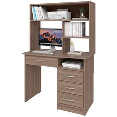 Письменный стол СитиМебель с 3 ящиками, ящиком под столешницей и надстройкой, ШхГ: 120х50 см, цвет: ясень шимо темный