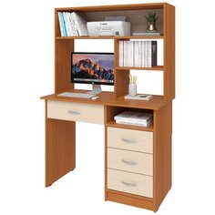 Письменный стол СитиМебель с 3 ящиками, ящиком под столешницей и надстройкой, ШхГ: 100х50 см, цвет: вишня оксфорд/дуб молочный