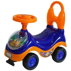 Каталка детская Компания друзей ""Малыш: Машинка"" с клаксоном на руле, машина каталка, толокар, пушкар каталка, машинка каталка, сигнал на руле, цвет синий/оранжевый