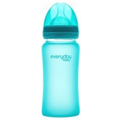 Бутылочка EveryDay Baby с индикатором температуры из стекла 240 мл бирюзовая