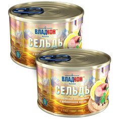 Сельдь владкон натуральная с добавлением масла, 2шт по 250г