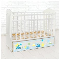 Детская кроватка Крошка Я "Машинки" на маятнике, с ящиком белый (3538413)