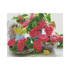 Алмазная мозаика "Яркий букет на столе" Рыжий кот