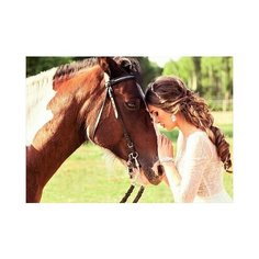 Алмазная мозаика "Прекрасная девушка и лошадь" Рыжий кот