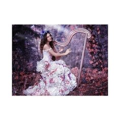 Алмазная мозаика "Девушка с арфой в лесу" Рыжий кот