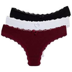 Magic lady Набор трусов бразильяна с кружевом, 3 шт., размер 46, черный/бордовый/белый