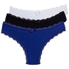 Magic lady Набор трусов бразильяна с кружевом, 3 шт., размер 46, белый/черный/синий