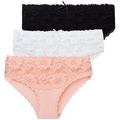 Magic lady Набор трусов слипы высокой посадки с кружевом, 3 шт., размер 50, светло-оранжевый/белый/черный