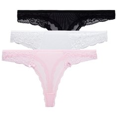 Magic lady Набор трусов стринги с низкой посадкой, 3 шт., размер 42-44, белый/черный/розовый