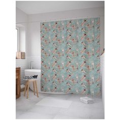 Штора (занавеска) для ванной "Отдых в бассейне" из сатена, 180х200 см с крючками Joy Arty