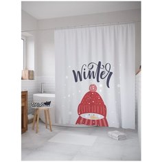 Штора (занавеска) для ванной "Зимнее настроение" из сатена, 180х200 см с крючками Joy Arty