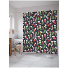 Штора (занавеска) для ванной "Носочки для праздничных сладостей" из сатена, 180х200 см с крючками Joy Arty