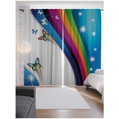 Шторы с фотопечатью Ambesonne "Рдужные бабочки" из сатена, 290х265 см Joy Arty