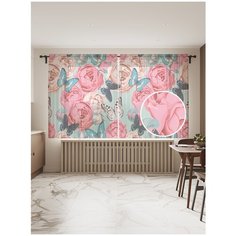 Фототюль JoyArty "Бабочки в пионах", 145x180 см (2 полотна со шторной лентой + 50 крючков)