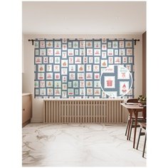 Фототюль JoyArty "Новогодние почтовые марки", 145x180 см (2 полотна со шторной лентой + 50 крючков)