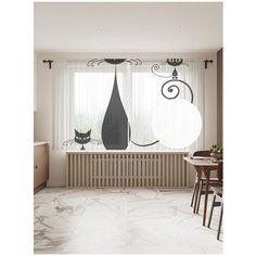 Фототюль JoyArty "Котята с мамой", 145x180 см (2 полотна со шторной лентой + 50 крючков)