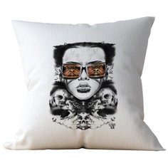 Подушка Студия Белка "Девушка в очках и черепа" 35х35 лен