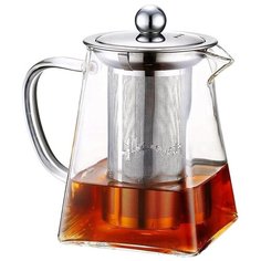 Заварочный чайник с металлическим фильтром, из термостойкого стекла, квадратной формы, 750 мл, 13х9,6х9,6 см, MARMA MM-TPT-20