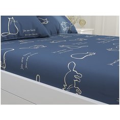 Простынь на резинке Сказка "Котики" натяжная простынь 180х200 см евро