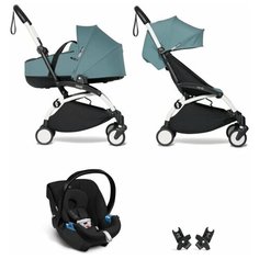 YOYO2 BABYZEN Коляска 3 в 1 с люлькой Bassinet, Aqua,Белая рама