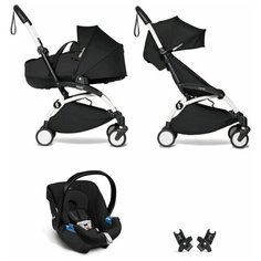 YOYO2 BABYZEN Коляска 3 в 1 с люлькой Bassinet, Black,Белая рама
