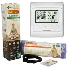 Теплый пол (нагревательный мат) SoGreate! 1 м2 с программируемым терморегулятором, 160 Вт/м2 ЧТК