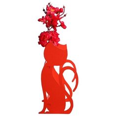 Кашпо Дарим красиво Кошка с 3 колбами 13x11.7x24.5 см красный