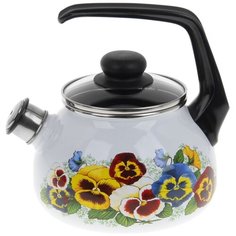 Чайник со свистком СтальЭмаль "Анютины глазки", 2 л, фиксированная ручка