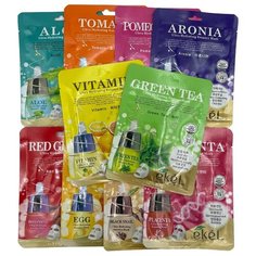 Маски для лица Ekel (10 шт.: Aloe, Red Ginseng, Pomegranate, Tomato, Black Snail, Vitamin, Green Tea, Placenta, Aronia, Egg)