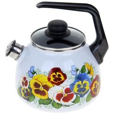 Чайник со свистком СтальЭмаль "Анютины глазки", 3 л, фиксированная ручка
